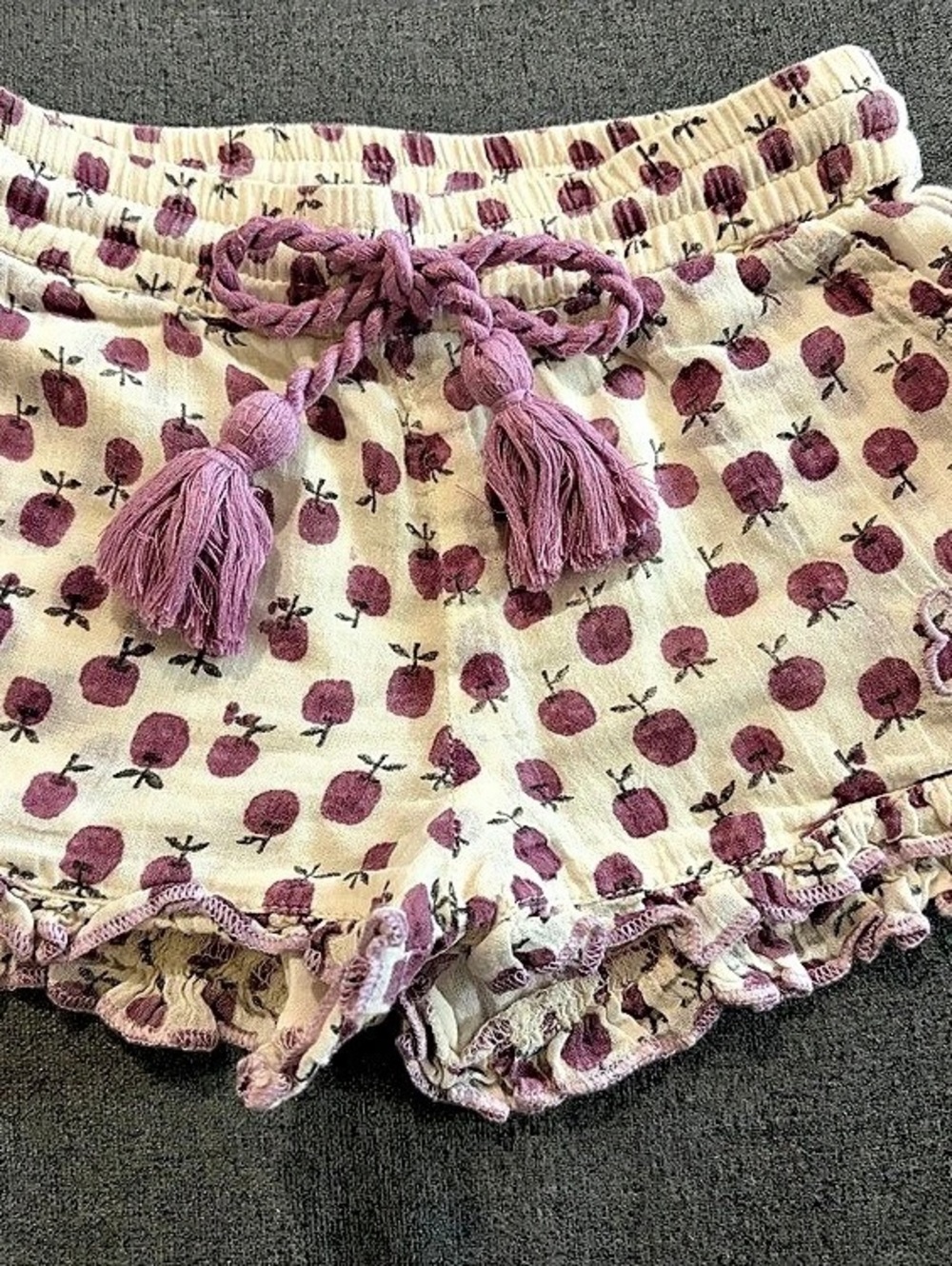 Emile et Ida Apple Ruffle Shorts in Cream & Purple Baby 2A